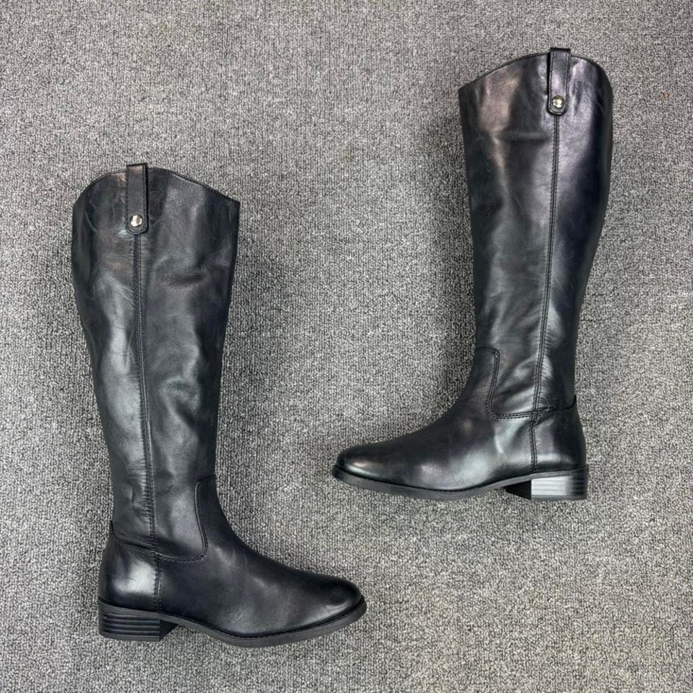 INC International Concepts Black Leather Knee High Zip Tall Campus Boots Sz 7.5